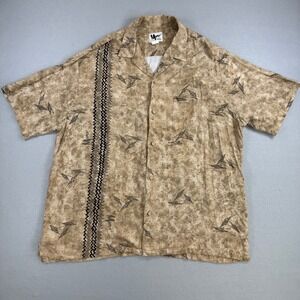 Vintage Mamo Howell Shirt Mens 2XL Tan Hawaiian‎ Camp Tribal Print Aloha USA